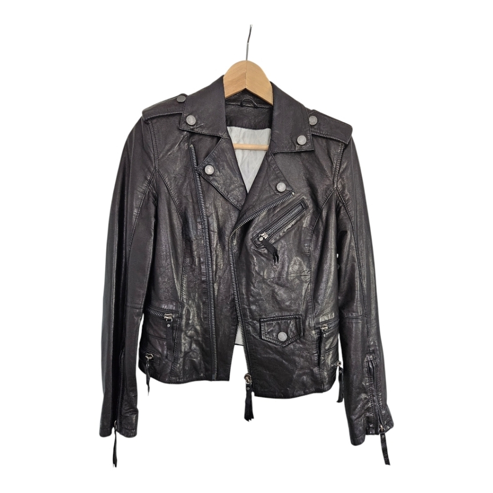 KARL LAGERFELD Black Genuine Leather Biker Jacket